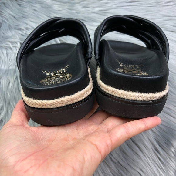 New Vince Camuto Chavelle Leather Criss Cross Platform Slide Sandals - Picture 4 of 9